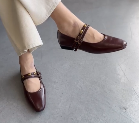 Балетки с ремешком темно коричневые