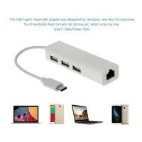 Type C to RJ45 Ethernet Lan Adapter Or With USB 2.0 3 Port Hub Cable For Notebook OR PC