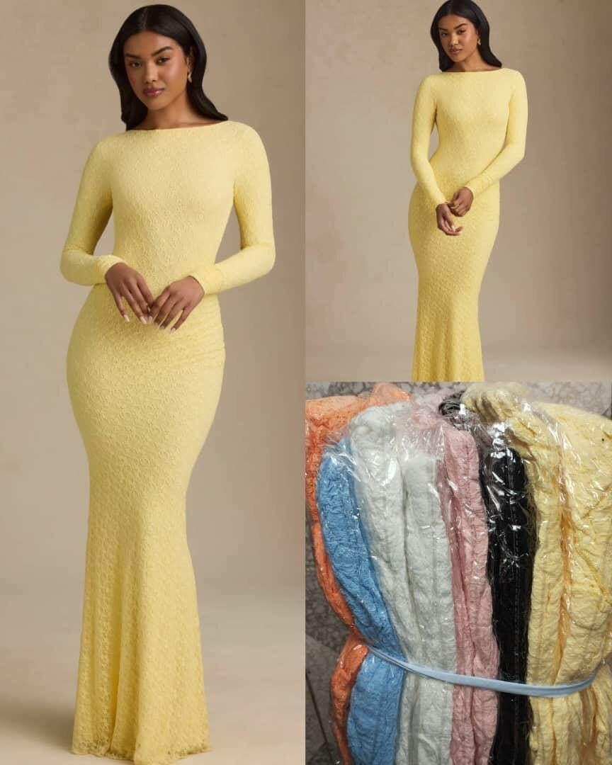 Robe Longue Évasée Jaune Elegante