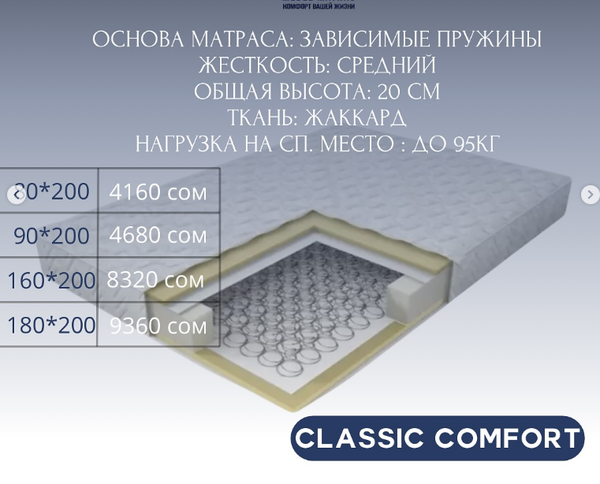 Идеальный матрас для комфортного сна – в Leader, CLASSIC COMFORT  размер 180*200