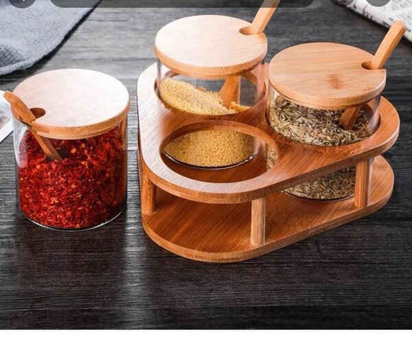 Ensemble de pots à épices en bambou