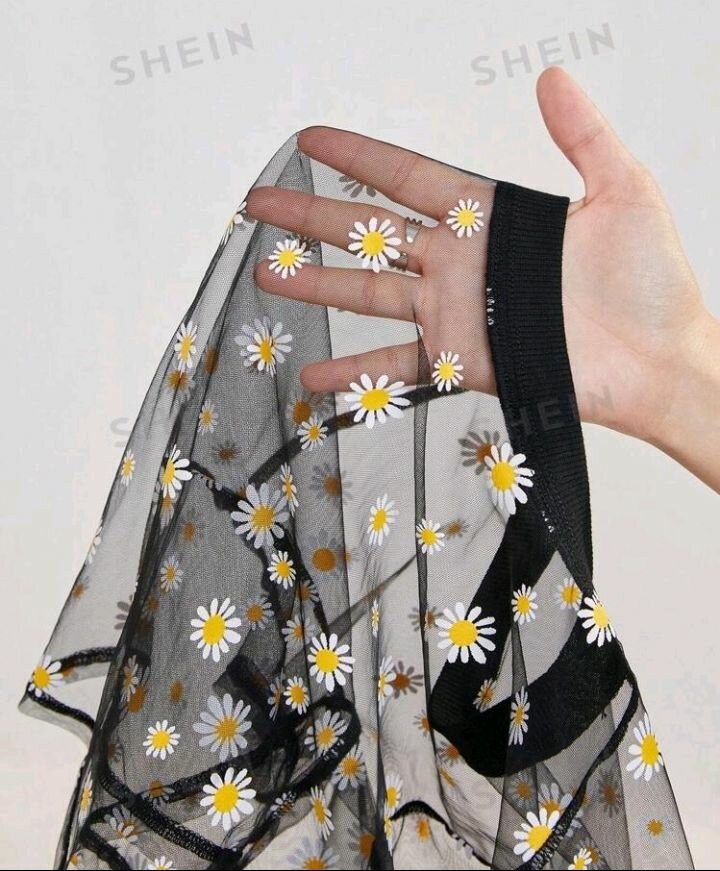 SHEIN Daisy Print Sheer Mesh Top