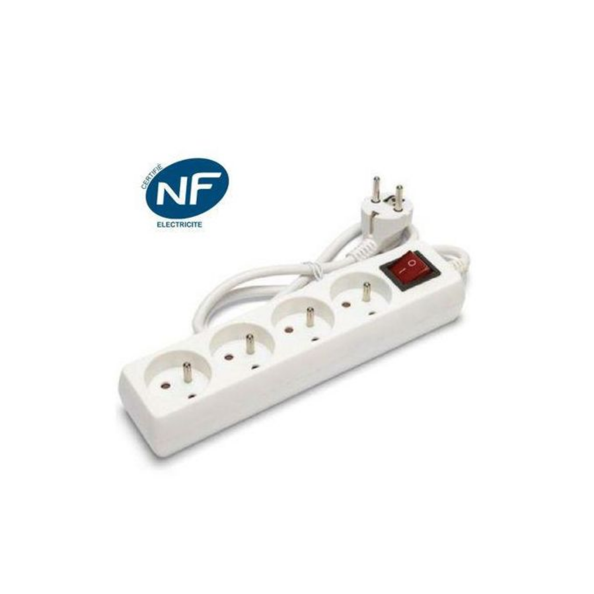 Rallonge Multiprise Filaire / Rallonge 4 Prises Avec Interrupteur - Certifiée NF – Blanc