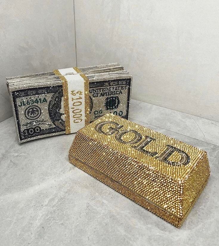 Sac à main strassé en forme de billet