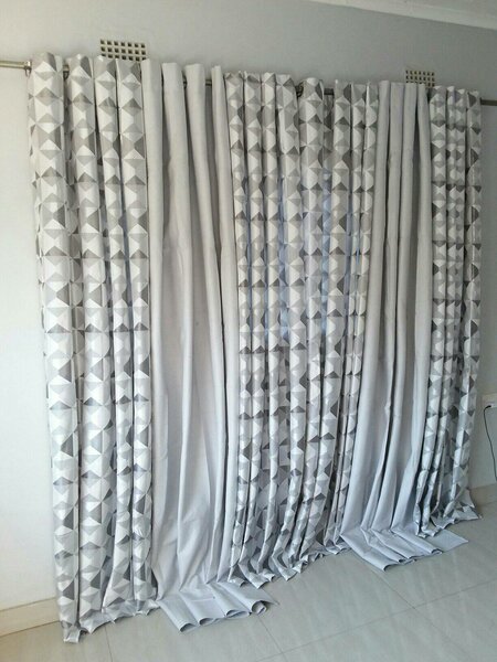 2 drops of curtains gray and white