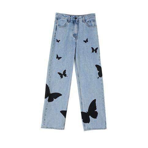 Jeans motifs papillons femme