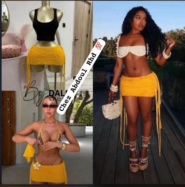 Mini jupe jaune en crochet