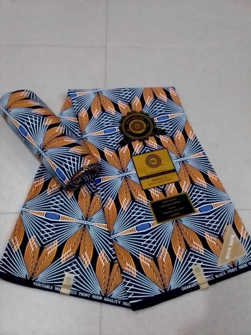 Wax fabric with Super Java 6 yards print  brown and blue