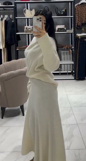 Двойка с юбкой макси, молочный цвет