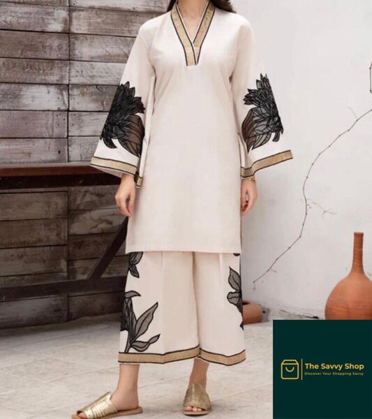 Stitched linen embroidered shirt and trouser