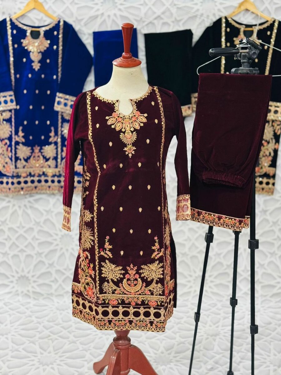 Fancy Velvet 2 pc embroidery   stitched dress