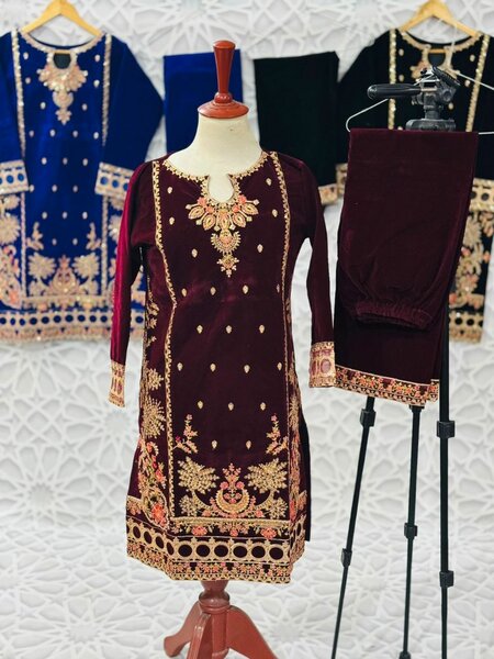 Fancy Velvet 2 pc embroidery   stitched dress