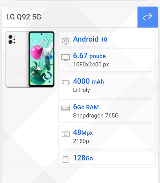 LG Q92 5G meilleur batterie