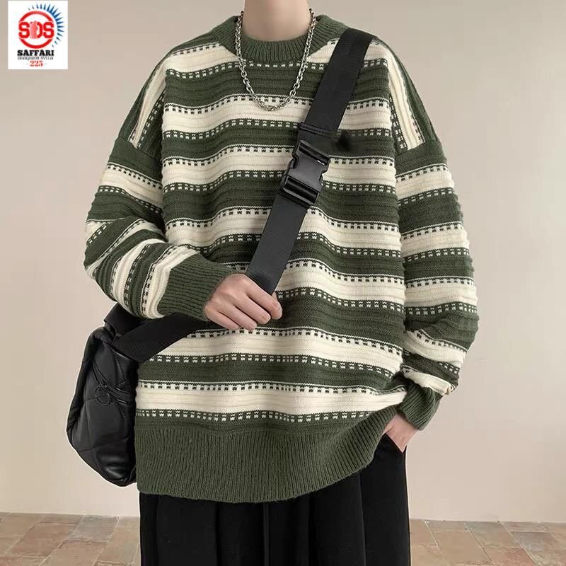 Pull tricoté rayé unisexe