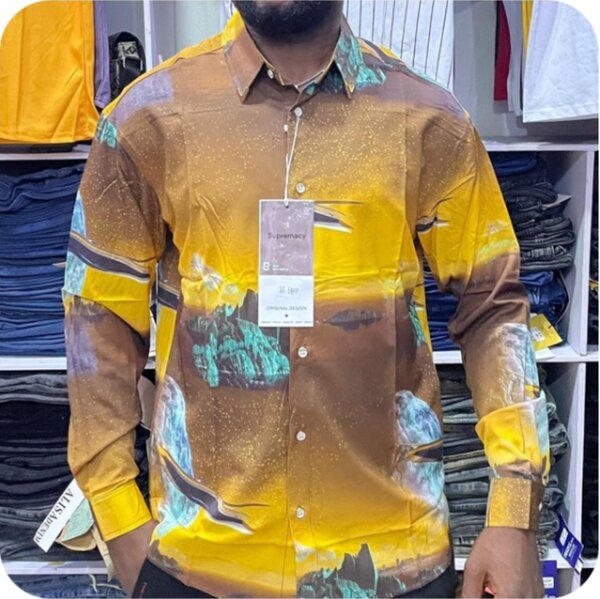 yellow-brown shirt with print