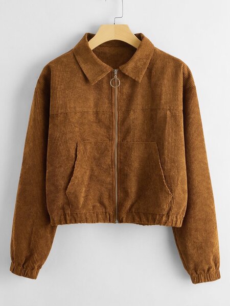 Solid O ring zip up corduroy jacket