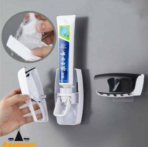 Toothbrushes + toothpaste dispenser