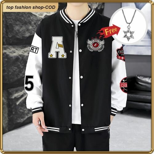 Official Store ASHION Unisex Black & White Varsity Jacket -