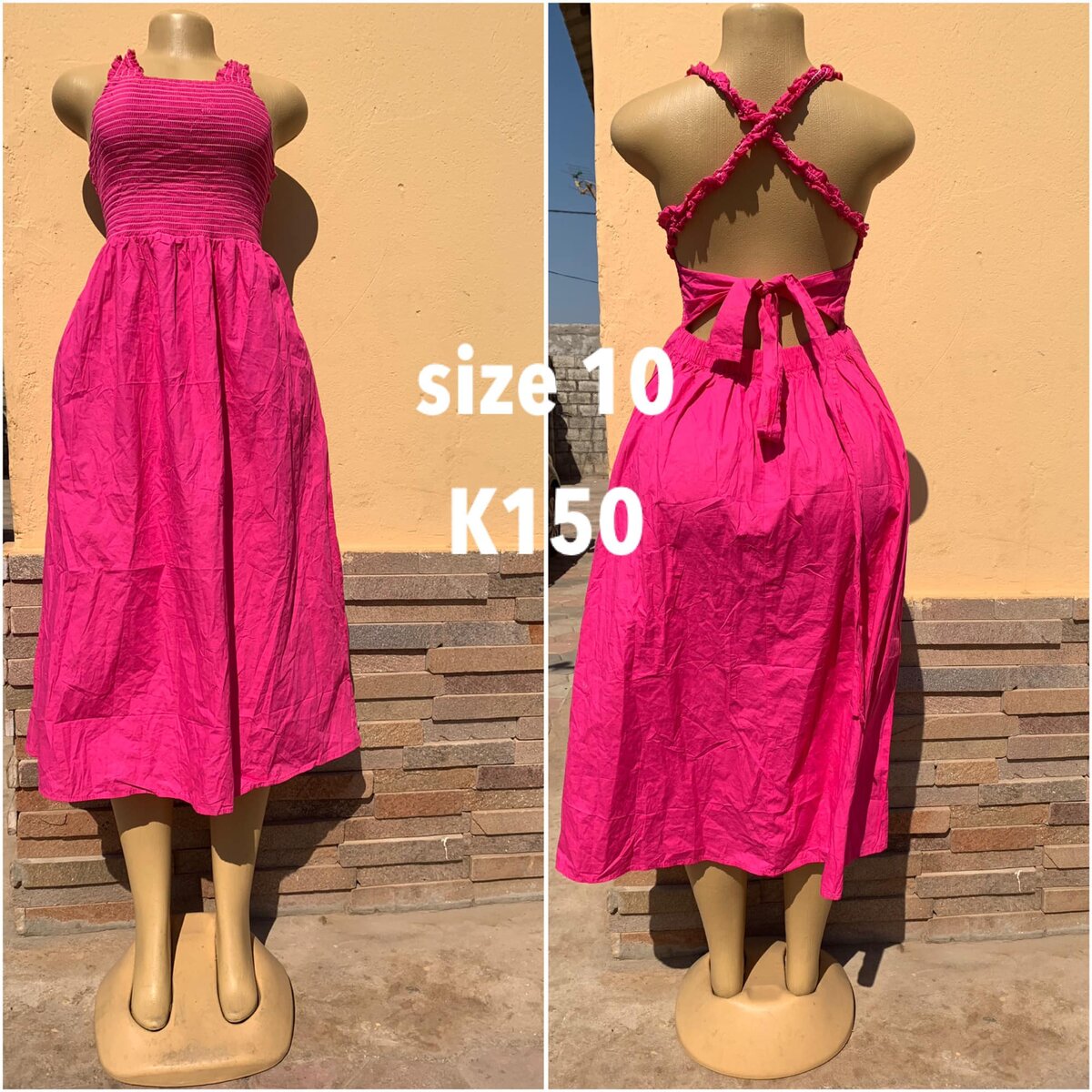 Dress pink, open back, maxi, size 10