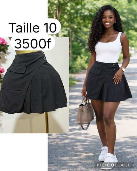 Mini jupe noire cargo plissée pour femme