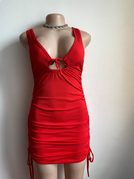 Red Ruched Bodycon Dress