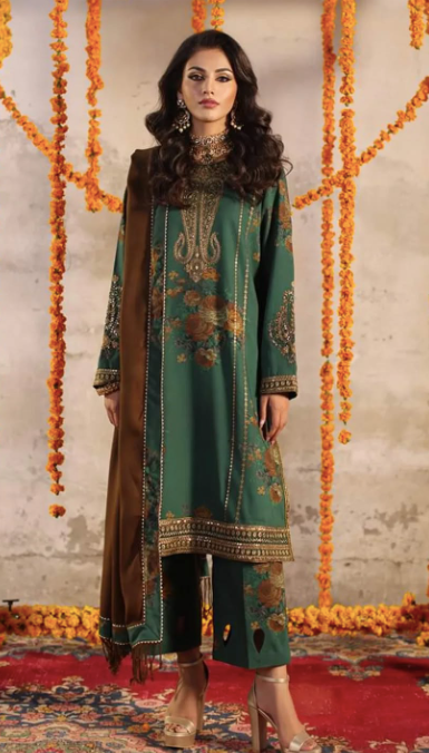 Miraas - Unstitched Embroidered Acrylic Viscose with Dyed Wool Shawl