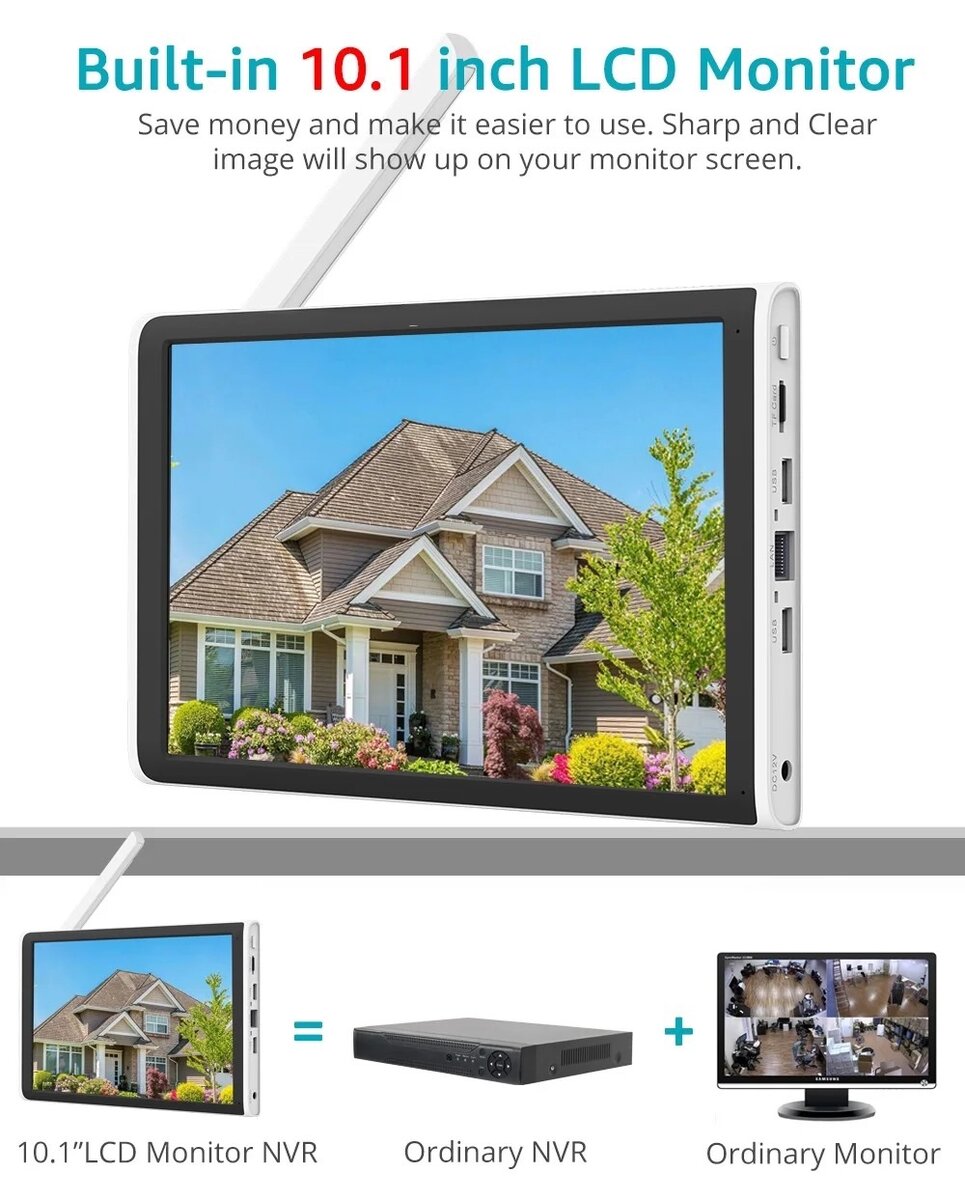 CCTV cameras 4CH & 8CH with 10inch monitor wireless connecti