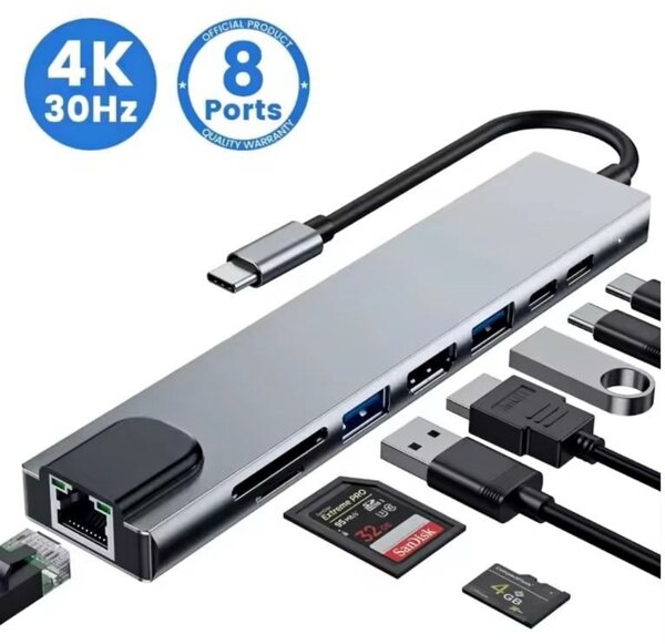 Hub USB-C 8 Ports 4K 30Hz