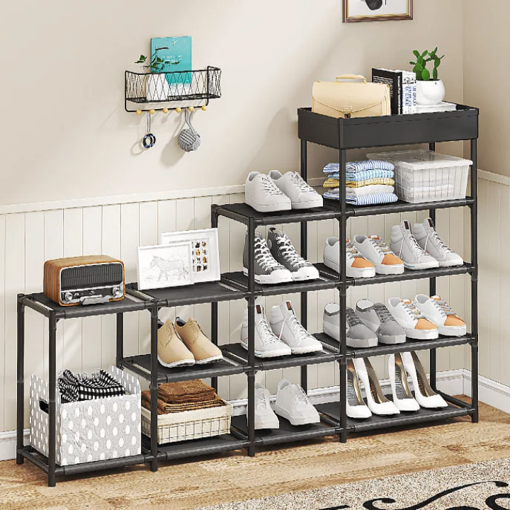ÉTAGÈRE DE RANGEMENT DE CHAUSSURES EN TISSU ET METAL