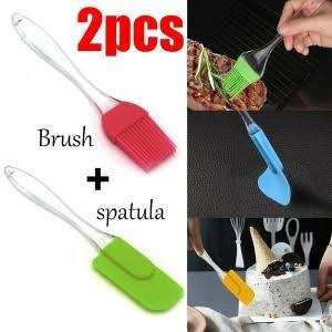 Silicon Spatula and Brush Set for Non Stick Cooking Oiling and Baking - Multicolor