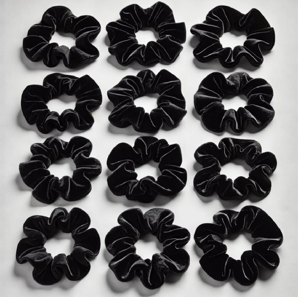 Black Velvet hair scrunchies medium size (pack of 6)