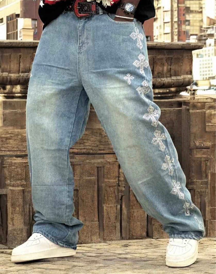 Jean baggy à strass tendance