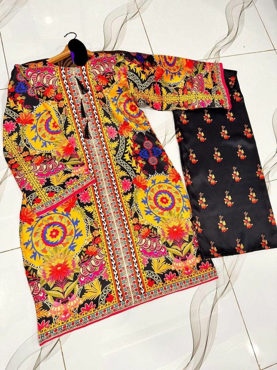 Stunning women's Stitched 2 pcs silk printed shirt & Trouser