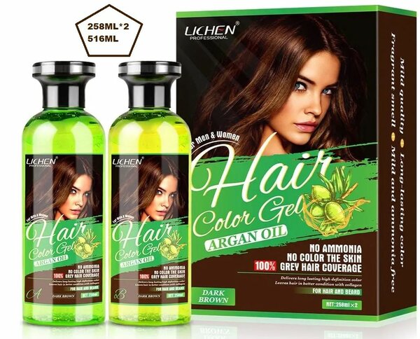 Lichen Hair Color Gel Dark Brown Argan Oil 258 ml x 2 = 516