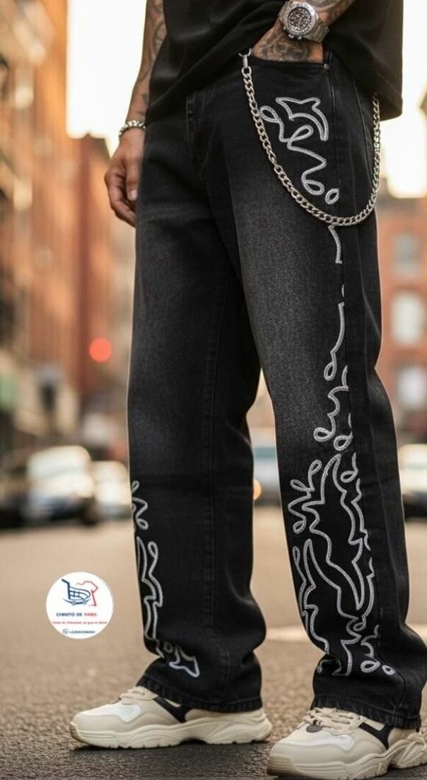 Jeans noirs avec motifs stylés