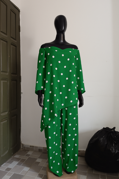 Ensemble vert à pois femme