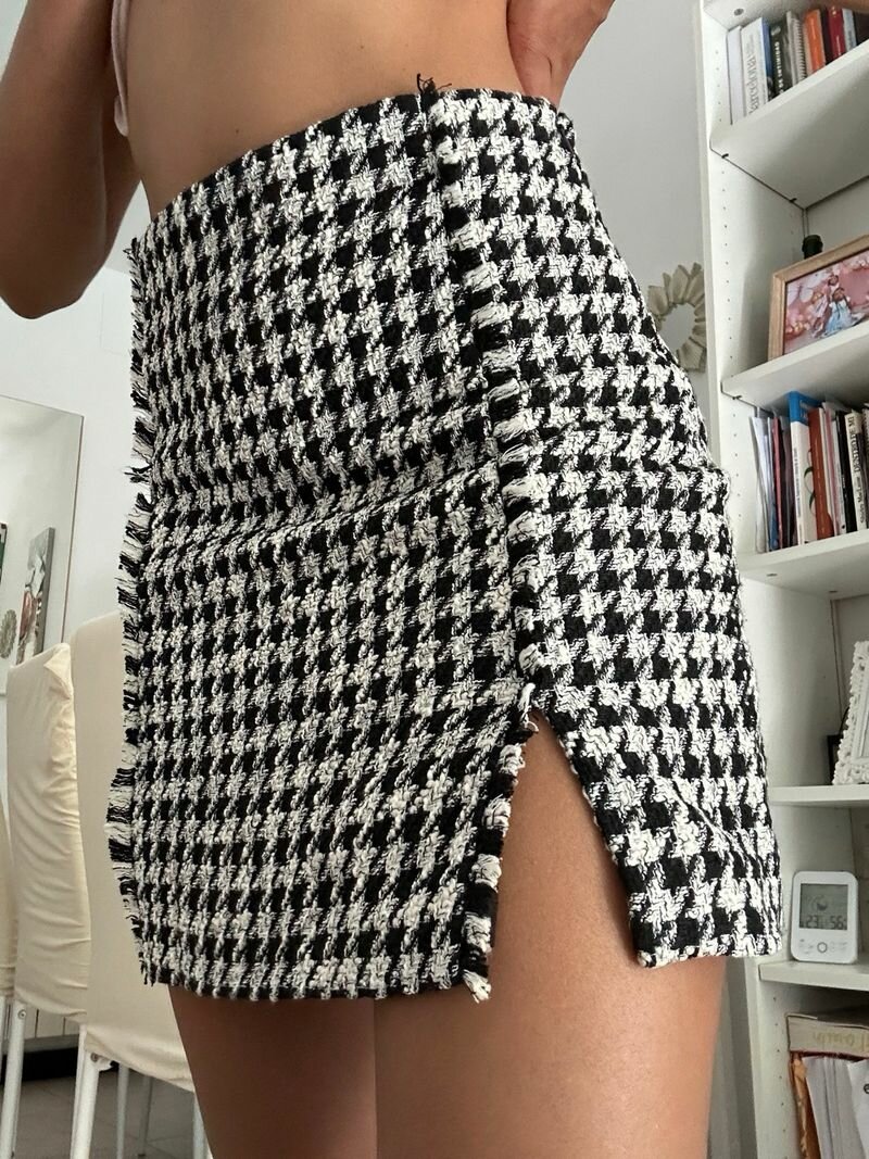 Jupe ajustée à motif pied-de-poule