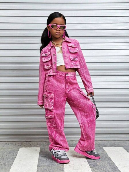 Ensemble denim rose fille