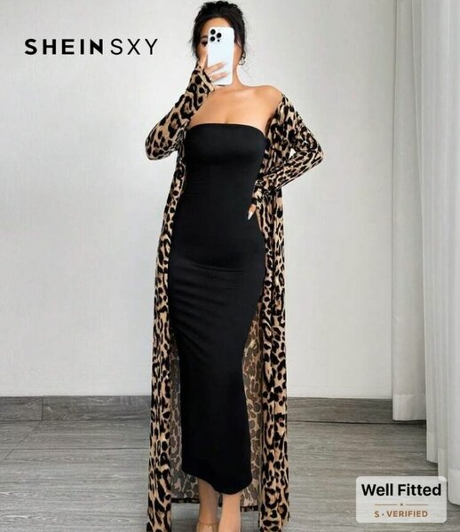 Robe Tube Avec Cardigan Léopard