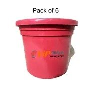 Pack of 6 - Plastic Flower Plant Pots 6.4 x 5.4 inches G-105 - Red