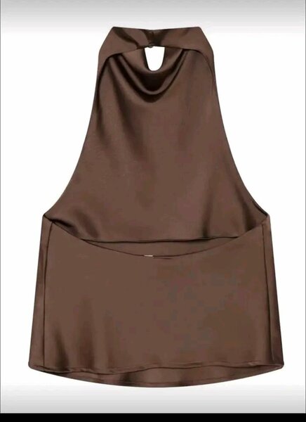 Top dos-nu en satin marron