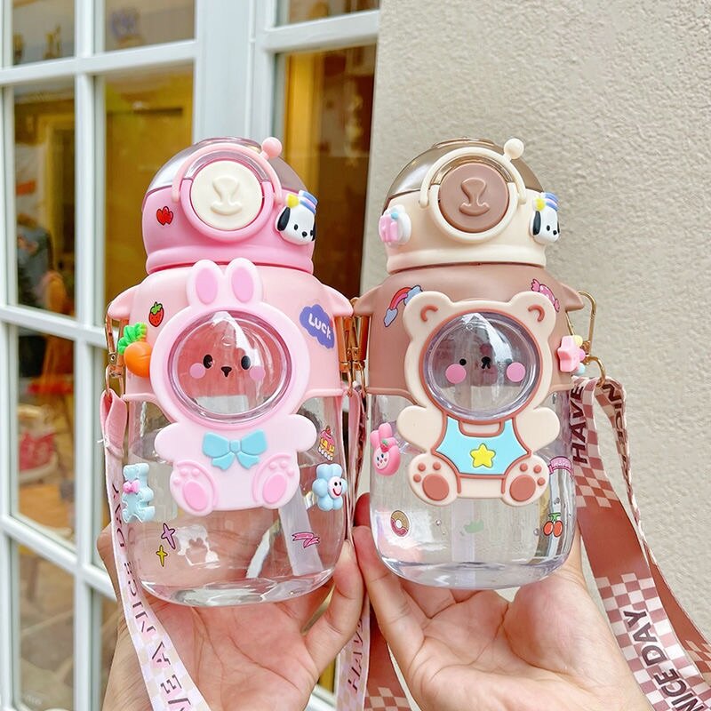 600ml kids water bottle with silicone straw