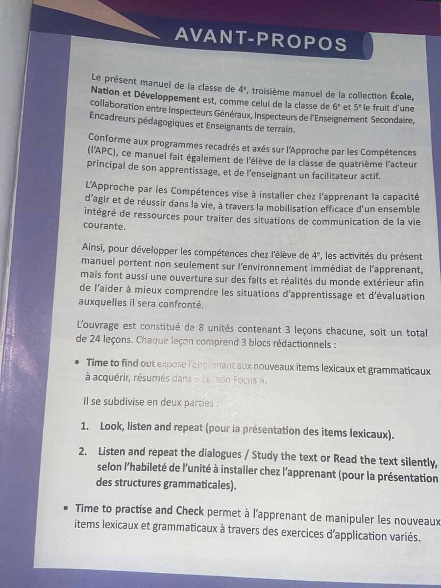 Manuel d'Anglais 4e Éducation