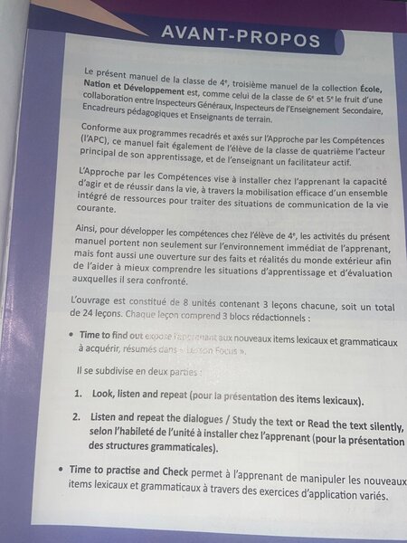 Manuel d'Anglais 4e Éducation