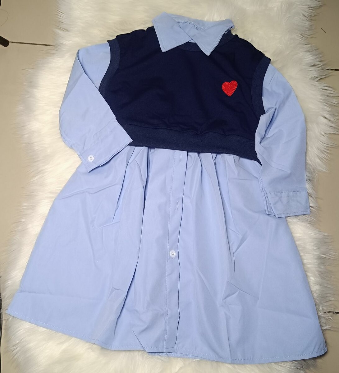 Robe Chemise Enfant avec Broderie Cœur