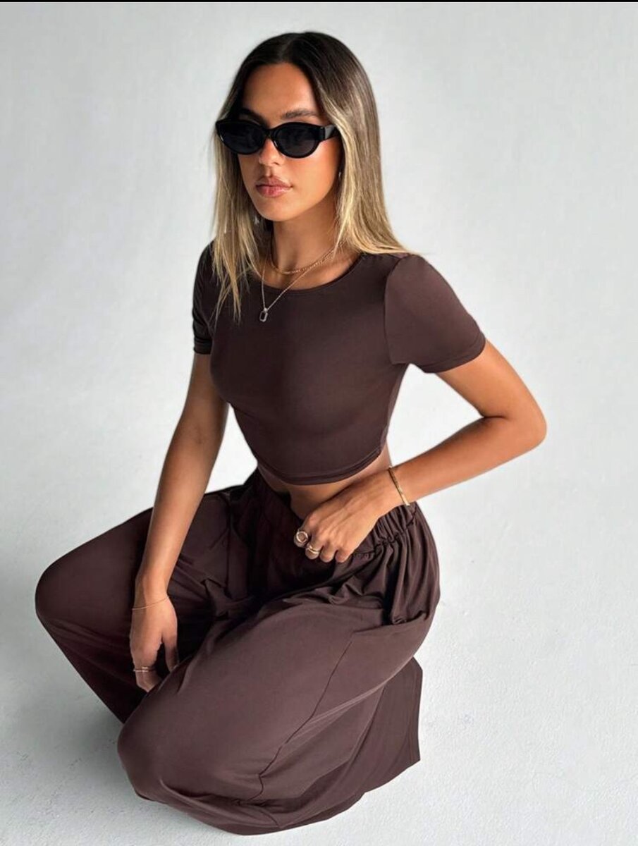 2pcs long pant and crop top