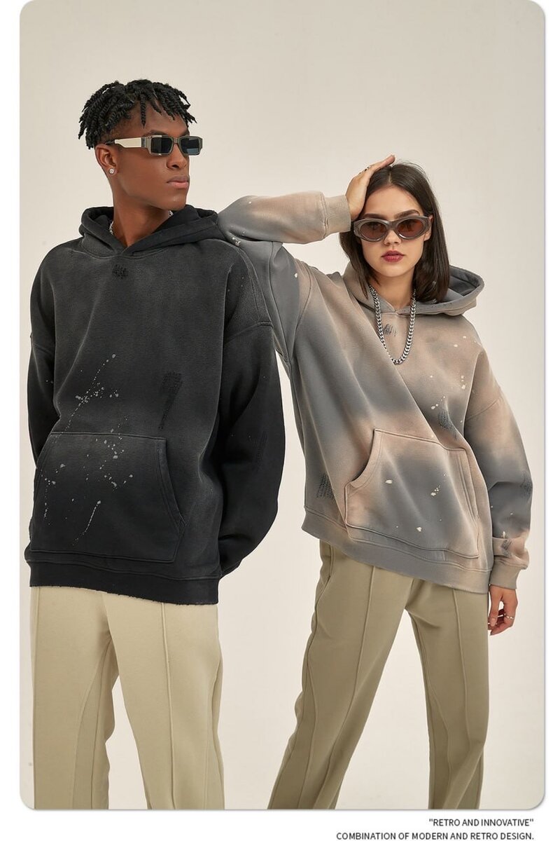 Утепленное худи с потертостями