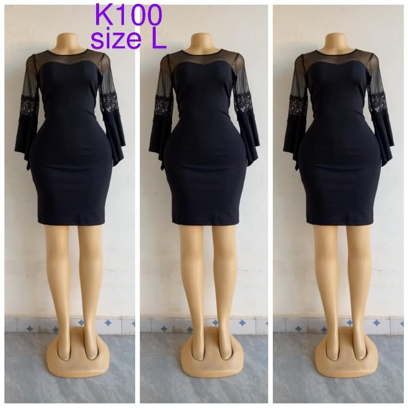 Black dress, transparent top and sleeves, size L