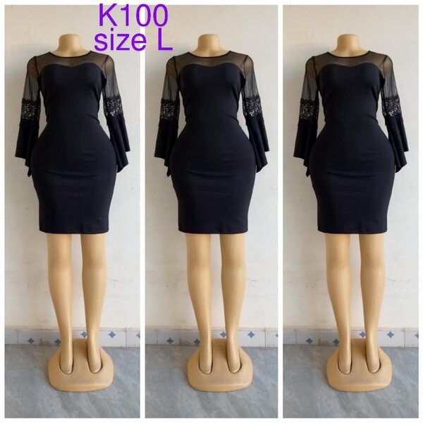 Black dress, transparent top and sleeves, size L