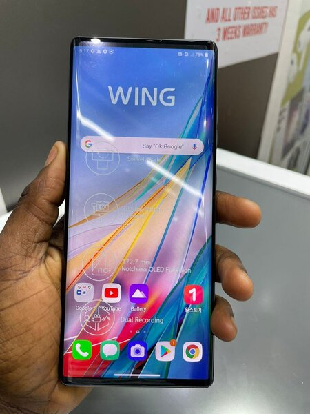 LG Wing 5G 128gb/8gb ram in box small crack down the screen